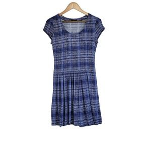 Peruvian Connection Blue Striped Pleated Skirt Short Sleeve Dress Size Small